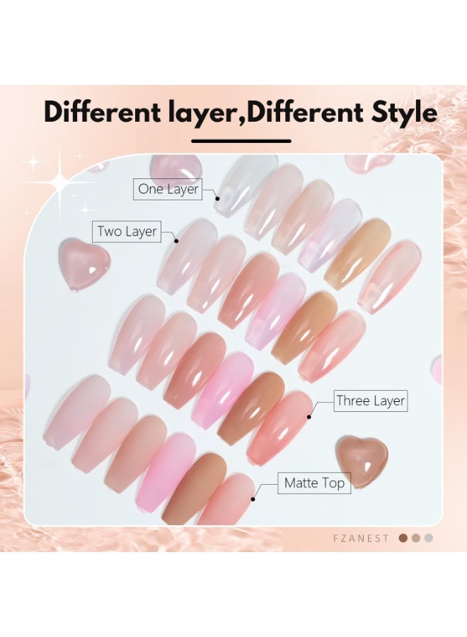 فزانيست Gel Nail Polish Jelly Nude Set,Sheer Natural Milky Pink 6 Colors Gel Polish Nail Kit Soak Off LED UV Varnish Nail Art Manicure Kit - Image 2