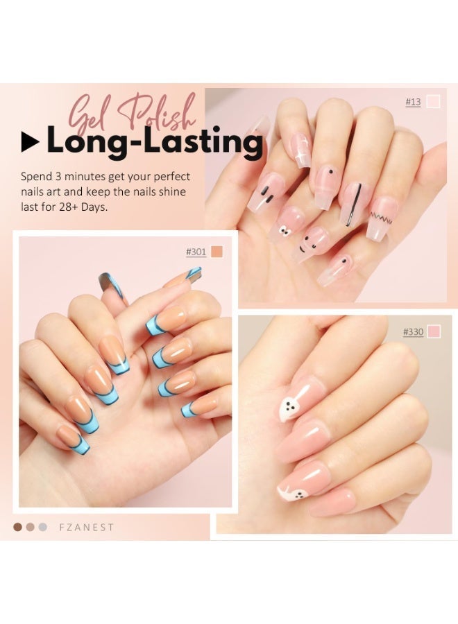 فزانيست Gel Nail Polish Jelly Nude Set,Sheer Natural Milky Pink 6 Colors Gel Polish Nail Kit Soak Off LED UV Varnish Nail Art Manicure Kit - Image 3