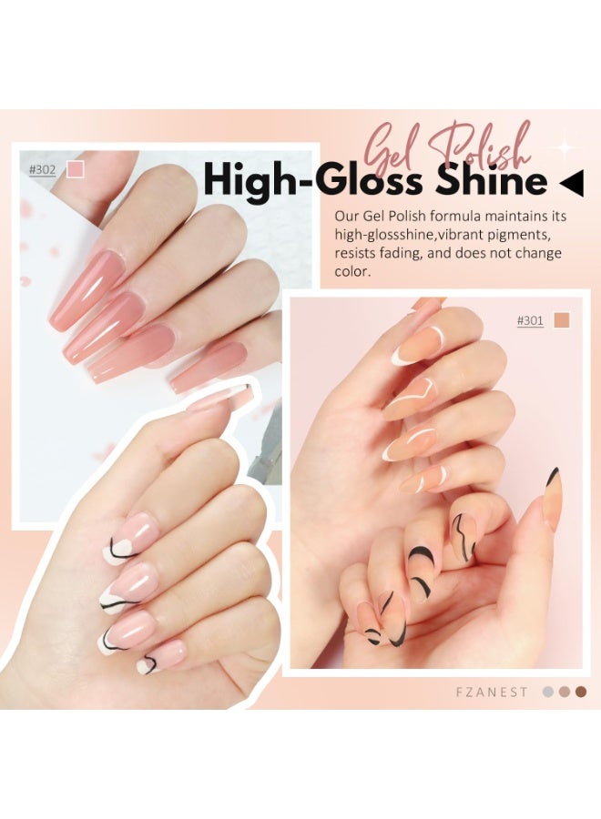 فزانيست Gel Nail Polish Jelly Nude Set,Sheer Natural Milky Pink 6 Colors Gel Polish Nail Kit Soak Off LED UV Varnish Nail Art Manicure Kit - Image 4