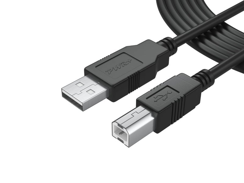 PWR+ كابل USB 2.0 بطول 6 أقدام من نوع A إلى نوع B عالي السرعة لواجهة الصوت، لوحة مفاتيح ميدي، ميكروفون USB، خلاط، مكبر صوت، شاشة، آلة موسيقية، نظام ضوء فلاش للابتوب ماك PC - Image 1