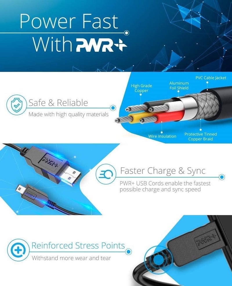 PWR+ كابل USB 2.0 بطول 6 أقدام من نوع A إلى نوع B عالي السرعة لواجهة الصوت، لوحة مفاتيح ميدي، ميكروفون USB، خلاط، مكبر صوت، شاشة، آلة موسيقية، نظام ضوء فلاش للابتوب ماك PC - Image 2