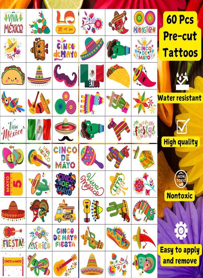 Backtopeia Cinco De Mayo Temporary Tattoos - Cinco De Mayo Decorations Fiesta Party Decorations Supplies Accessories Traditional Mexico Fiesta Party Favors Mexican Design Taco Celebration Gift Idea For Family - Image 3
