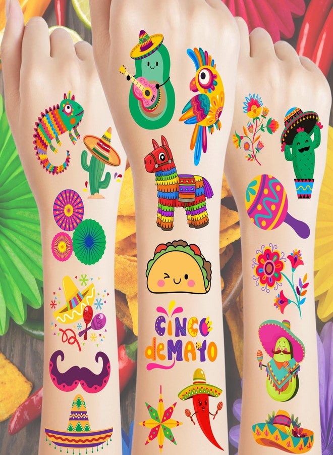 Backtopeia Cinco De Mayo Temporary Tattoos - Cinco De Mayo Decorations Fiesta Party Decorations Supplies Accessories Traditional Mexico Fiesta Party Favors Mexican Design Taco Celebration Gift Idea For Family - Image 1