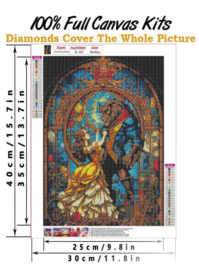 Generic - Diamond Painting Kits for Adults for Beginners 12x16inch Beauty and The Beast DIY 5D Diamond Art Kits Full Drill Diamond Dots Paintings with Diamonds Gem Arts Crafts for Home Wall Decor Gifts - Image 1