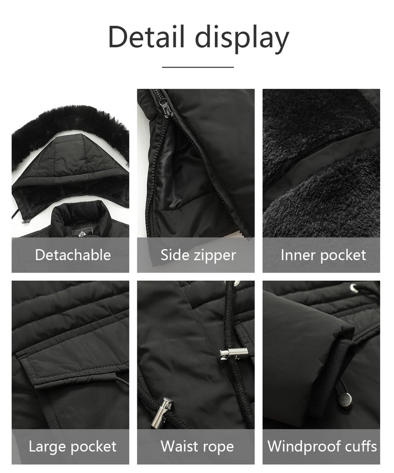 MOERDENG Women's Long Winter Puffer Coat Waterproof Warm Maxi Down Jacket Faux Fur Removable Hood Parka