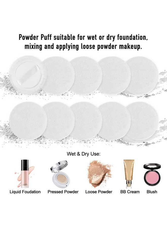 LOOKSEVEN 10pcs Powder Puff Cotton Cosmetic Powder Face Makeup Puffs Pads with Ribbon for Loose and Foundation 2.36 inch. (White) - Image 1
