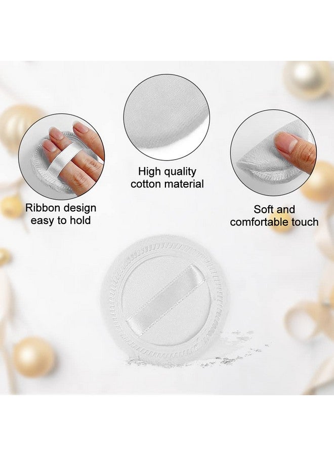 LOOKSEVEN 10pcs Powder Puff Cotton Cosmetic Powder Face Makeup Puffs Pads with Ribbon for Loose and Foundation 2.36 inch. (White) - Image 2