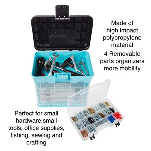 Stalwart Portable Tool Box - Small Parts Organizer with Drawers and Customizable Compartments for Hardware, Tackle, Beads, or Crafts by Stalwart (Light Blue) - Image 3