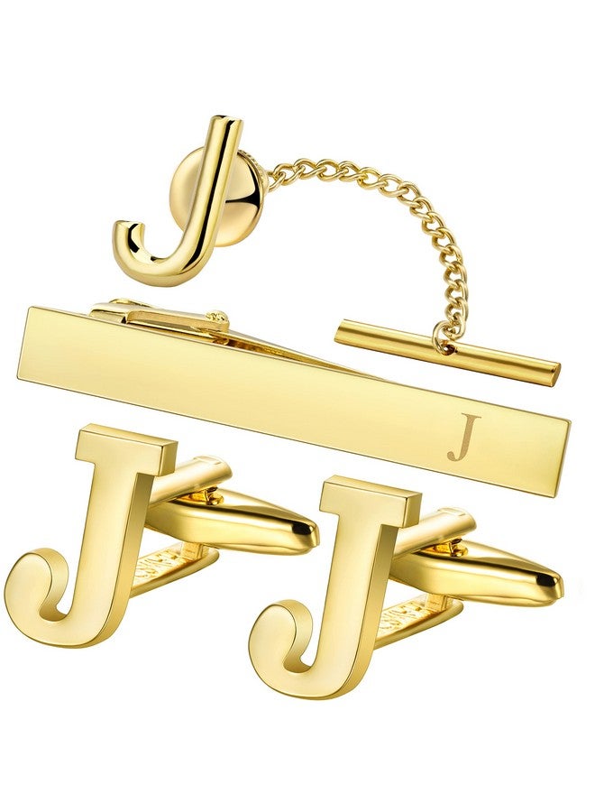 HAWSON أزرار أكمام للرجال، مشابك ربطة عنق للأولاد، دبوس ربطة عنق للرجال، مجموعة مجوهرات باللون الذهبي مع علبة هدايا، مجوهرات بحرف أول مخصص له - Image 1