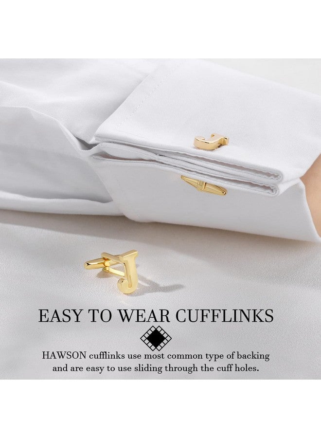 HAWSON أزرار أكمام للرجال، مشابك ربطة عنق للأولاد، دبوس ربطة عنق للرجال، مجموعة مجوهرات باللون الذهبي مع علبة هدايا، مجوهرات بحرف أول مخصص له - Image 3