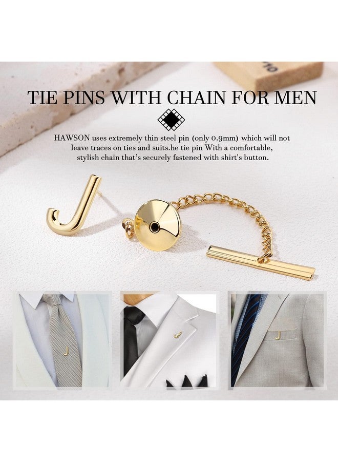 HAWSON أزرار أكمام للرجال، مشابك ربطة عنق للأولاد، دبوس ربطة عنق للرجال، مجموعة مجوهرات باللون الذهبي مع علبة هدايا، مجوهرات بحرف أول مخصص له - Image 5