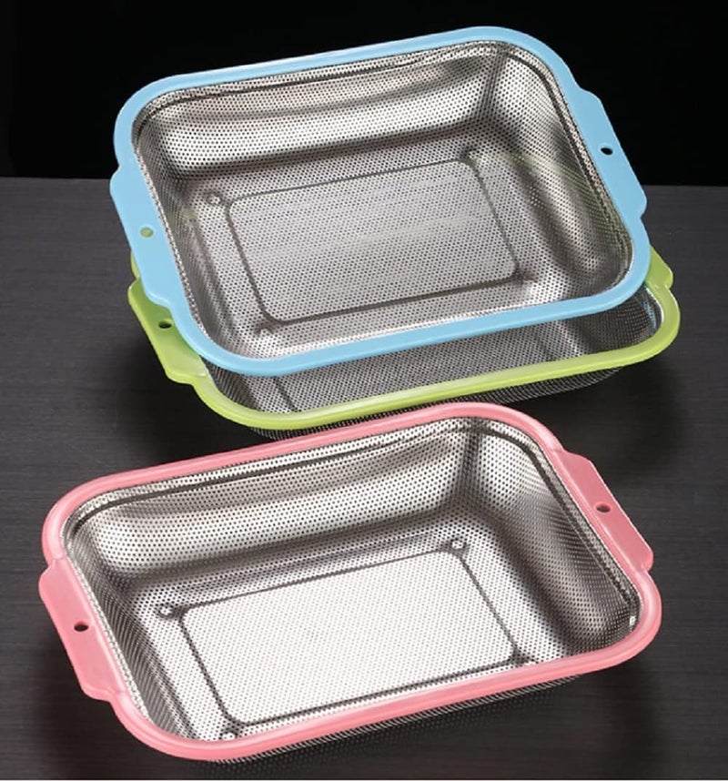 KN ENTERPRISE KN Rectangular Plastic Handle Colander Stainless Steel with Metal Strainer Basket Kitchen Food Drainer for Pasta Spaghetti Wash Rice Drain Veggies Fruits 02Pack - Image 1