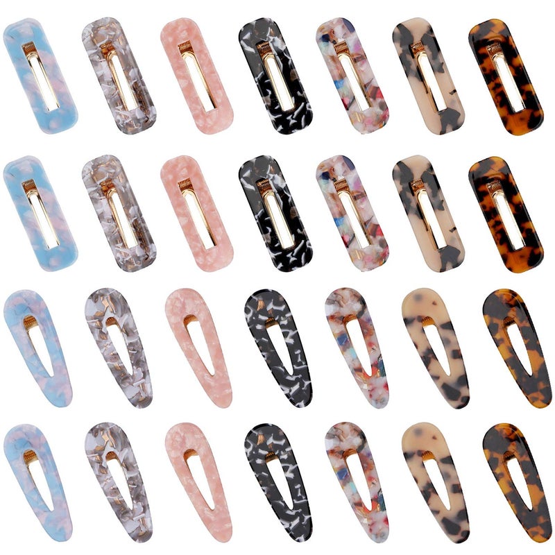 Hedume 28 Pack Acrylic Resin Hair Barrettes Fashion Geometric Hair Clips for Women Girls Ladies