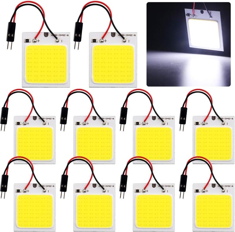 Grandview COB 10-Pack 48-SMD DC12V LED Panel Dome Lamp Auto Car Interior Reading Plate Light Roof Ceiling Interior Wired Lamp With 10x BA9S T10 Festoon Adapters - Image 1