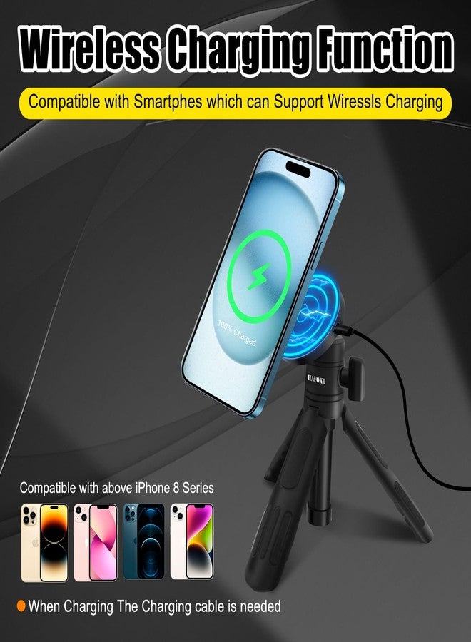 HAFOKO Magnetic Cell Phone Selfie Stick Tripod with 1/4" Magnetic Wireless Charging Mount Extendable Mini Desktop Smartphone Tripod compatibel for Magsafe iPhone 17/16/15/14/13/12 Pro Max - Image 2