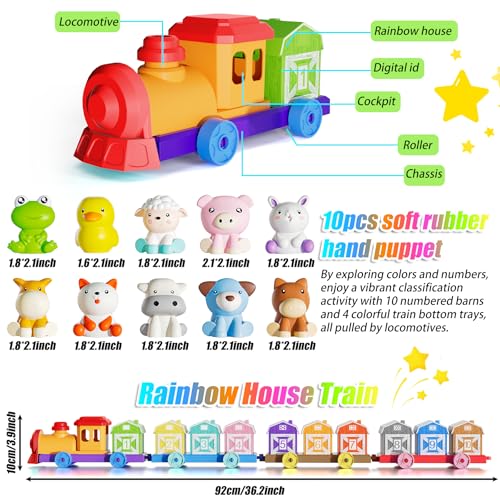 XPQKDC Toddler Learning Toys for 1 2 3 Year Old Farm Animal Train Set with Counting Sorting Matching 10 Farm Animals Finger Puppets Barns Easter Christmas Birthday Preschool Gift for Baby Boys Girls - Image 5