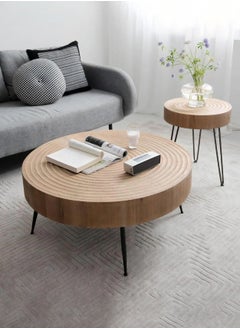 Merry Moments Solid Wood Table Modern Round Cafe Table Sofa Side Table End Table Snack Table Natural Wood Finsh for Living Room Bedroom Office Retail Pinewood Metal Base H46xL60xW60 cm  - Image 1