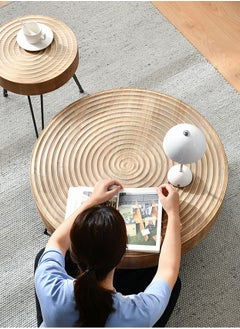 Merry Moments Solid Wood Table Modern Round Cafe Table Sofa Side Table End Table Snack Table Natural Wood Finsh for Living Room Bedroom Office Retail Pinewood Metal Base H46xL60xW60 cm  - Image 5