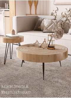 Merry Moments Solid Wood Table Modern Round Cafe Table Sofa Side Table End Table Snack Table Natural Wood Finsh for Living Room Bedroom Office Retail Pinewood Metal Base H46xL60xW60 cm  - Image 3