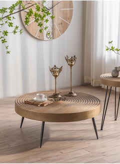 Merry Moments Solid Wood Table Modern Round Cafe Table Sofa Side Table End Table Snack Table Natural Wood Finsh for Living Room Bedroom Office Retail Pinewood Metal Base H46xL60xW60 cm  - Image 2