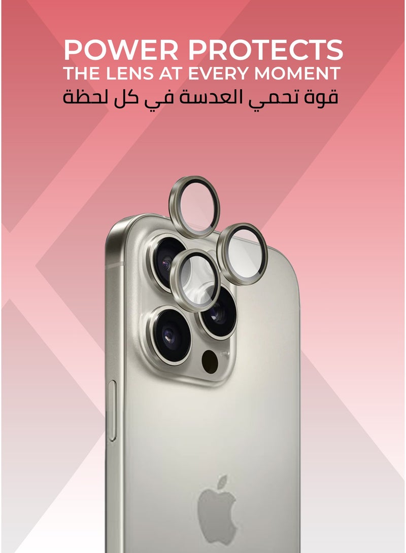 زوندا قطعتان من واقي عدسة الكاميرا ايفون 16 برو/ برو ماكس  تيتانيوم طبيعي  -  وضوح عالي الدقة, تركيب سهل ودقيق، مقاوم للخدش. - Image 2