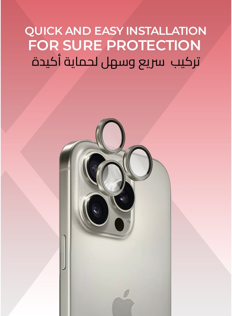 زوندا قطعتان من واقي عدسة الكاميرا ايفون 16 برو/ برو ماكس  تيتانيوم طبيعي  -  وضوح عالي الدقة, تركيب سهل ودقيق، مقاوم للخدش. - Image 3