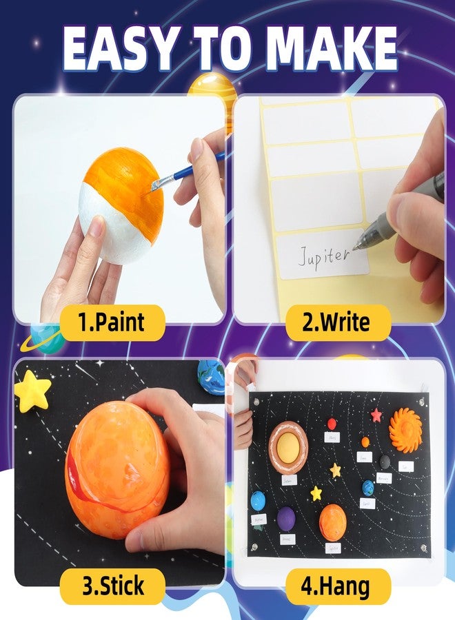 wookidel Solar System Project Kit for Kids, Solar System Model Toy Kit for Kids, Learn School Space Planet Science Project of Mix Foam Balls, Planet Felt Board, Brushes, Adhesive Hooks, Instruction - Image 3