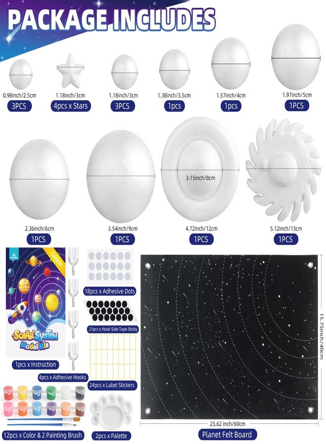 wookidel Solar System Project Kit for Kids, Solar System Model Toy Kit for Kids, Learn School Space Planet Science Project of Mix Foam Balls, Planet Felt Board, Brushes, Adhesive Hooks, Instruction - Image 2
