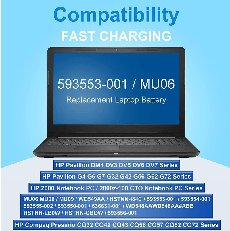 MU06 MU09 Battery Compatible for HP G6 G7 G62 G72 G4 / 2000 PC / DV6 DV7 DM4 / Compaq Presario CQ32 CQ42 CQ43 CQ56 CQ57 CQ62 CQ72 435 436[10.8V 5200mAh 6Cell] - Image 2