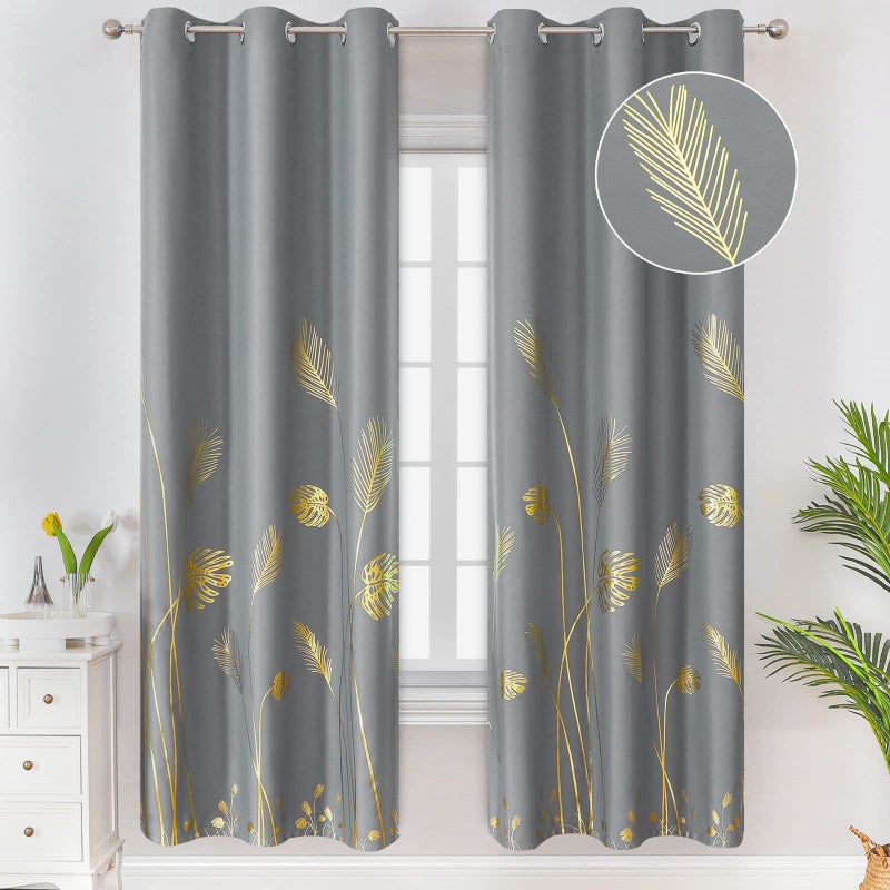 Estelar Textiler Grey Blackout Curtains for Bedroom 72 inch Long with Palm Tree Pattern Grommet Window Curtains Panels for Living Room Bedroom  Grey  42Wx72L  2 Panels - Image 1