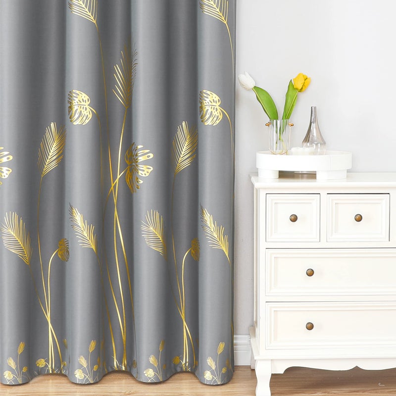 Estelar Textiler Grey Blackout Curtains for Bedroom 72 inch Long with Palm Tree Pattern Grommet Window Curtains Panels for Living Room Bedroom  Grey  42Wx72L  2 Panels - Image 2