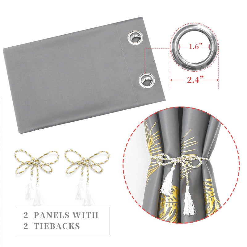 Estelar Textiler Grey Blackout Curtains for Bedroom 72 inch Long with Palm Tree Pattern Grommet Window Curtains Panels for Living Room Bedroom  Grey  42Wx72L  2 Panels - Image 4