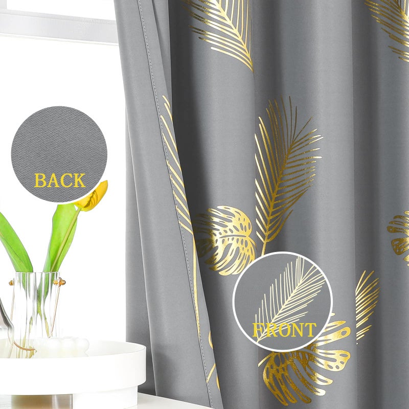Estelar Textiler Grey Blackout Curtains for Bedroom 72 inch Long with Palm Tree Pattern Grommet Window Curtains Panels for Living Room Bedroom  Grey  42Wx72L  2 Panels - Image 3