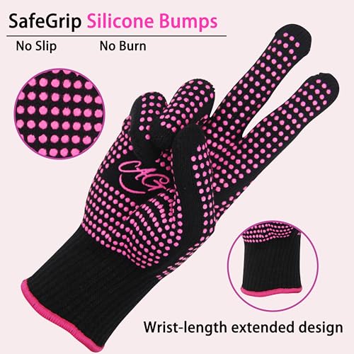 ANGENIL 2 Pcs Heat Resistant Gloves with Silicone Bumps, Heat Gloves for Hot Hair Styling, Professional Heat Proof Glove Suitable for Flat Iron Hair Straightener, Curling Wand and Thermal Brush, Pink - Image 4