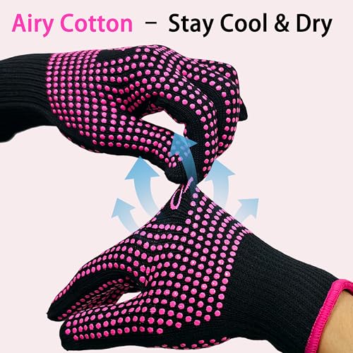 ANGENIL 2 Pcs Heat Resistant Gloves with Silicone Bumps, Heat Gloves for Hot Hair Styling, Professional Heat Proof Glove Suitable for Flat Iron Hair Straightener, Curling Wand and Thermal Brush, Pink - Image 2