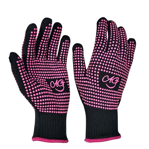 ANGENIL 2 Pcs Heat Resistant Gloves with Silicone Bumps, Heat Gloves for Hot Hair Styling, Professional Heat Proof Glove Suitable for Flat Iron Hair Straightener, Curling Wand and Thermal Brush, Pink - Image 1
