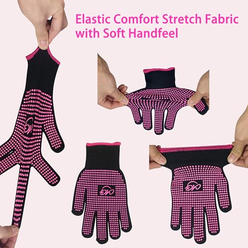 ANGENIL 2 Pcs Heat Resistant Gloves with Silicone Bumps, Heat Gloves for Hot Hair Styling, Professional Heat Proof Glove Suitable for Flat Iron Hair Straightener, Curling Wand and Thermal Brush, Pink - Image 5