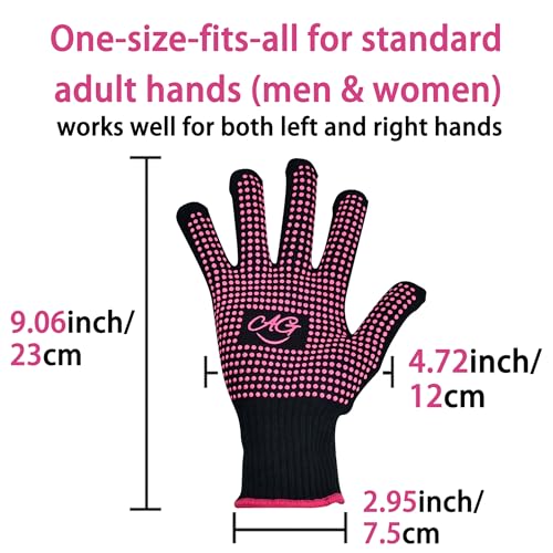 ANGENIL 2 Pcs Heat Resistant Gloves with Silicone Bumps, Heat Gloves for Hot Hair Styling, Professional Heat Proof Glove Suitable for Flat Iron Hair Straightener, Curling Wand and Thermal Brush, Pink - Image 3
