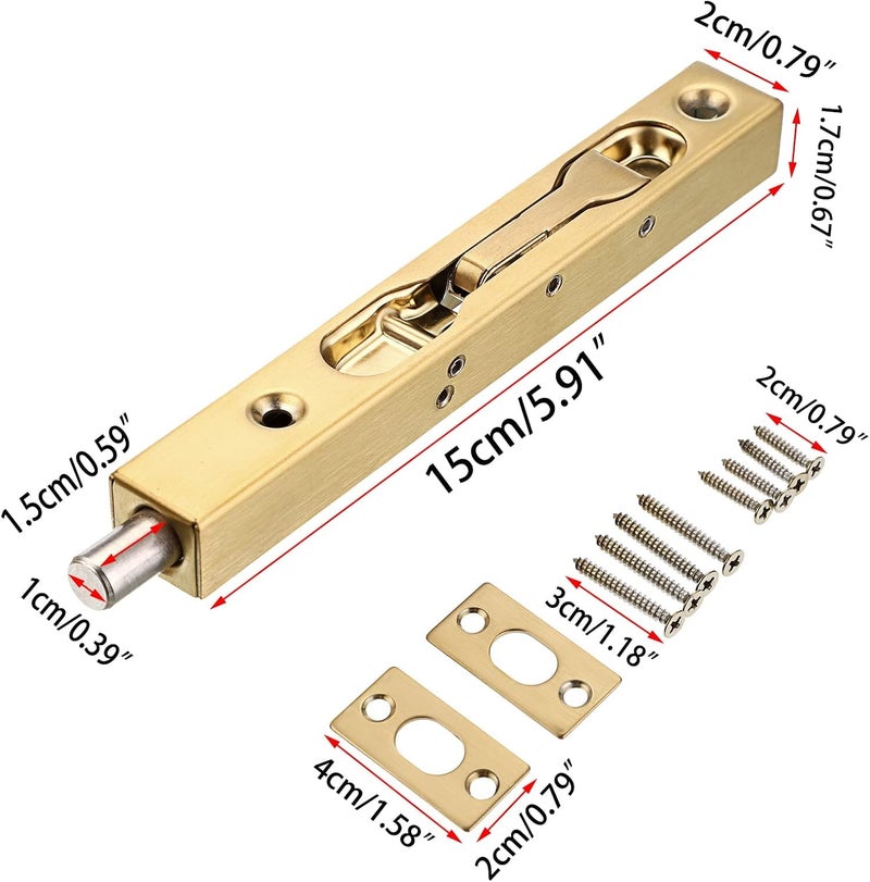 Luckam 2 Pcs 6 Inch Stainless Steel Door Bolts - Concealed Security Locks for French Doors, Metal Flush Latch for Composite Wood Double Dummy Doors, Elegant Gold Finish - Image 3