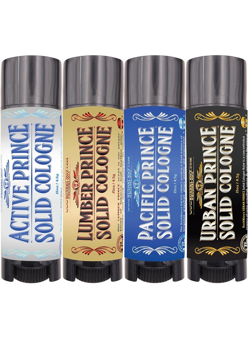 BushKlawz Solid Colognes Travel Variety Gift Set Sampler Includes 1 chapstick size stick of each of our 4 famous scents Best Gift Present for men mens 