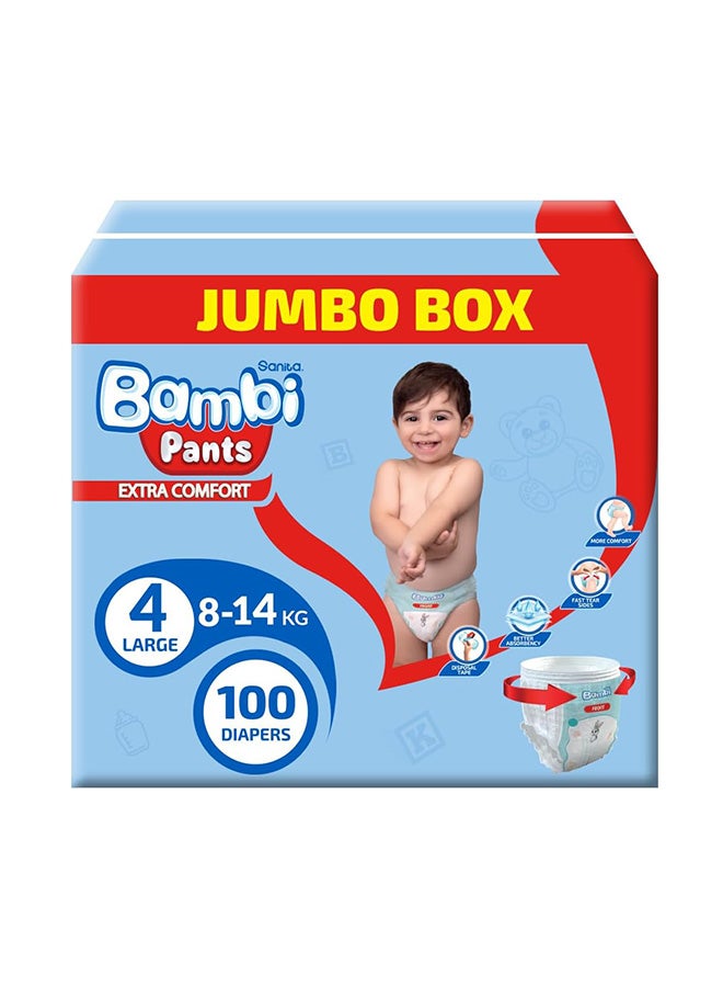 Sanita Bambi Bambi Pants Jumbo Box Size 4 Large 8-14 Kg 100 Count - Image 1