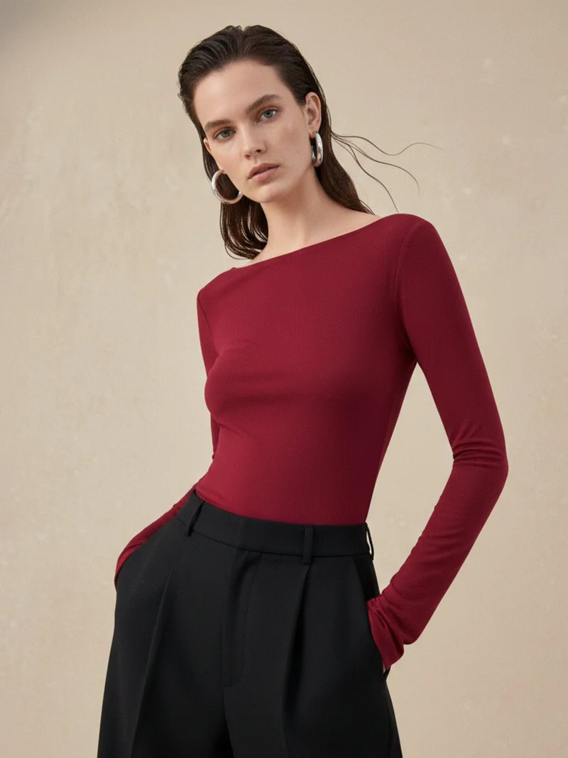 أوجيدر Red Back Scoop Neck With Bow Detail Top