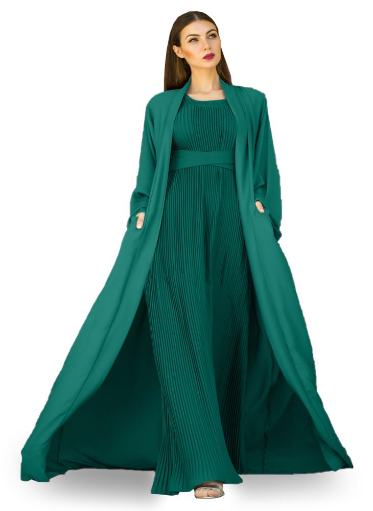 NUKHBAA Dark Aqua color Abaya with Inner dress- 2pcs set-602C41  - Image 1