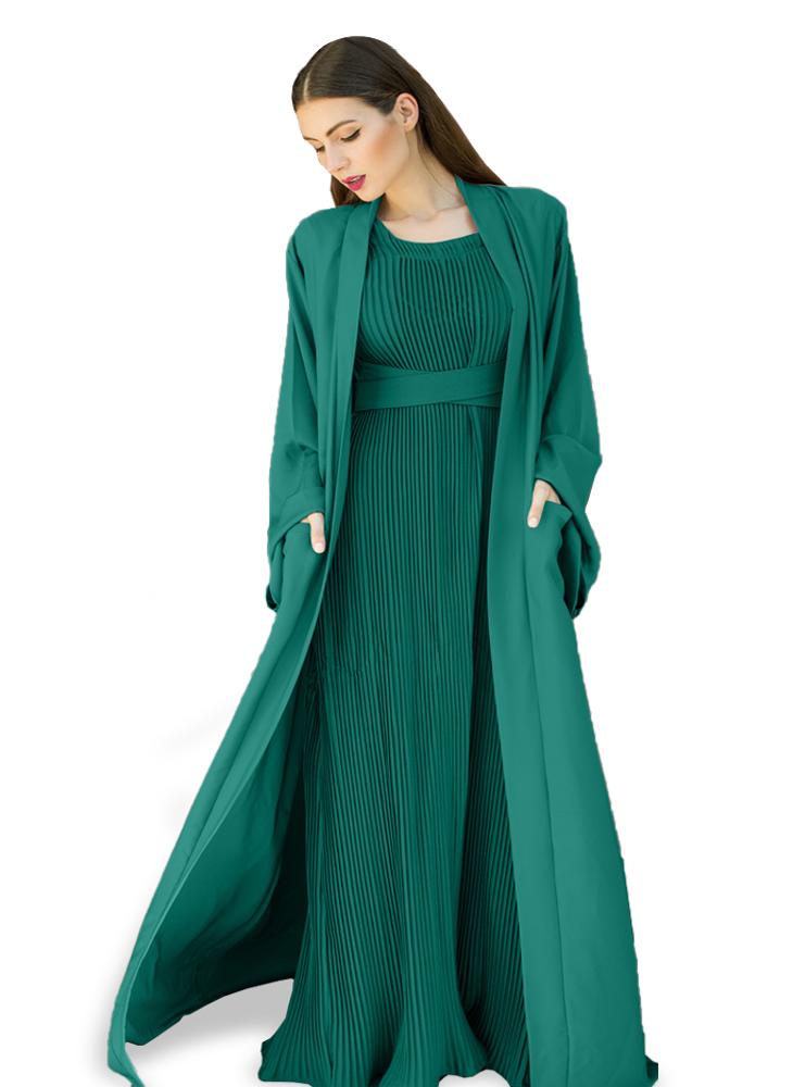 NUKHBAA Dark Aqua color Abaya with Inner dress- 2pcs set-602C41  - Image 2