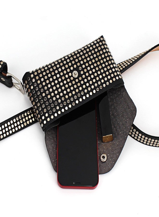 Lobagve Women Mini Punk Rivet PU Leather Fanny Pack Waist Bag Envelope Flap Clutch Cell Phone Purse - Image 3
