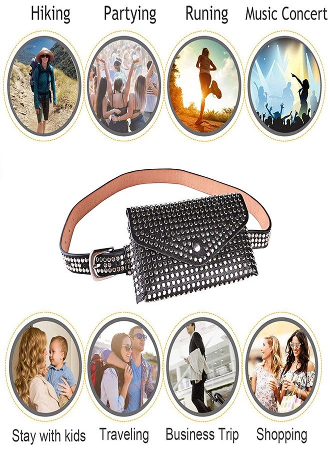 Lobagve Women Mini Punk Rivet PU Leather Fanny Pack Waist Bag Envelope Flap Clutch Cell Phone Purse - Image 5