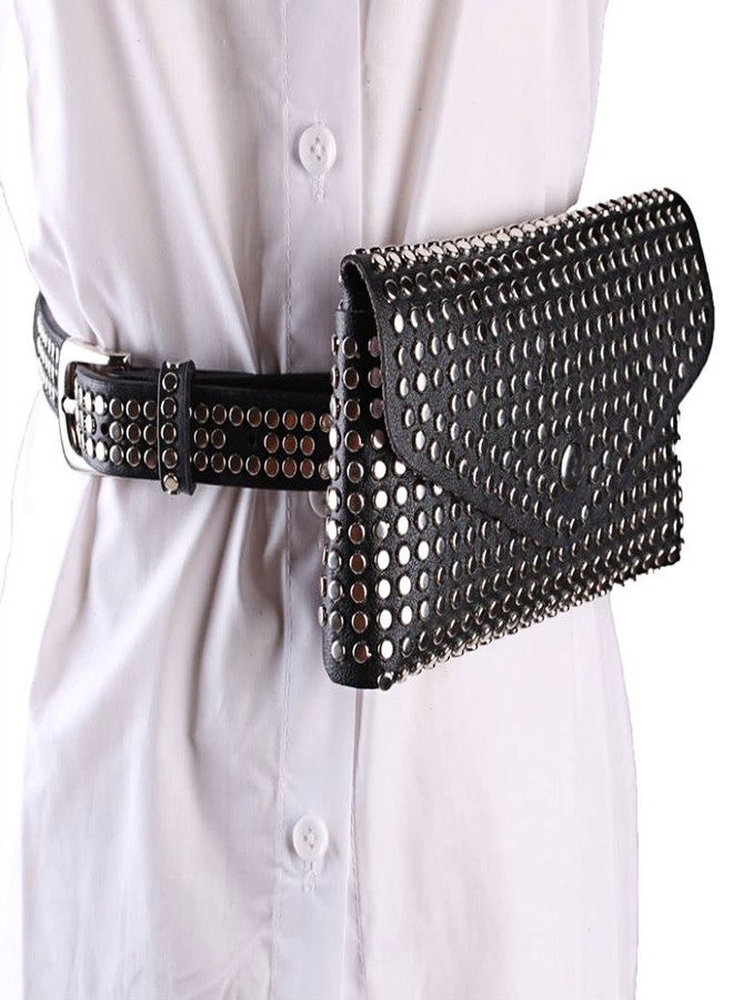 Lobagve Women Mini Punk Rivet PU Leather Fanny Pack Waist Bag Envelope Flap Clutch Cell Phone Purse - Image 2