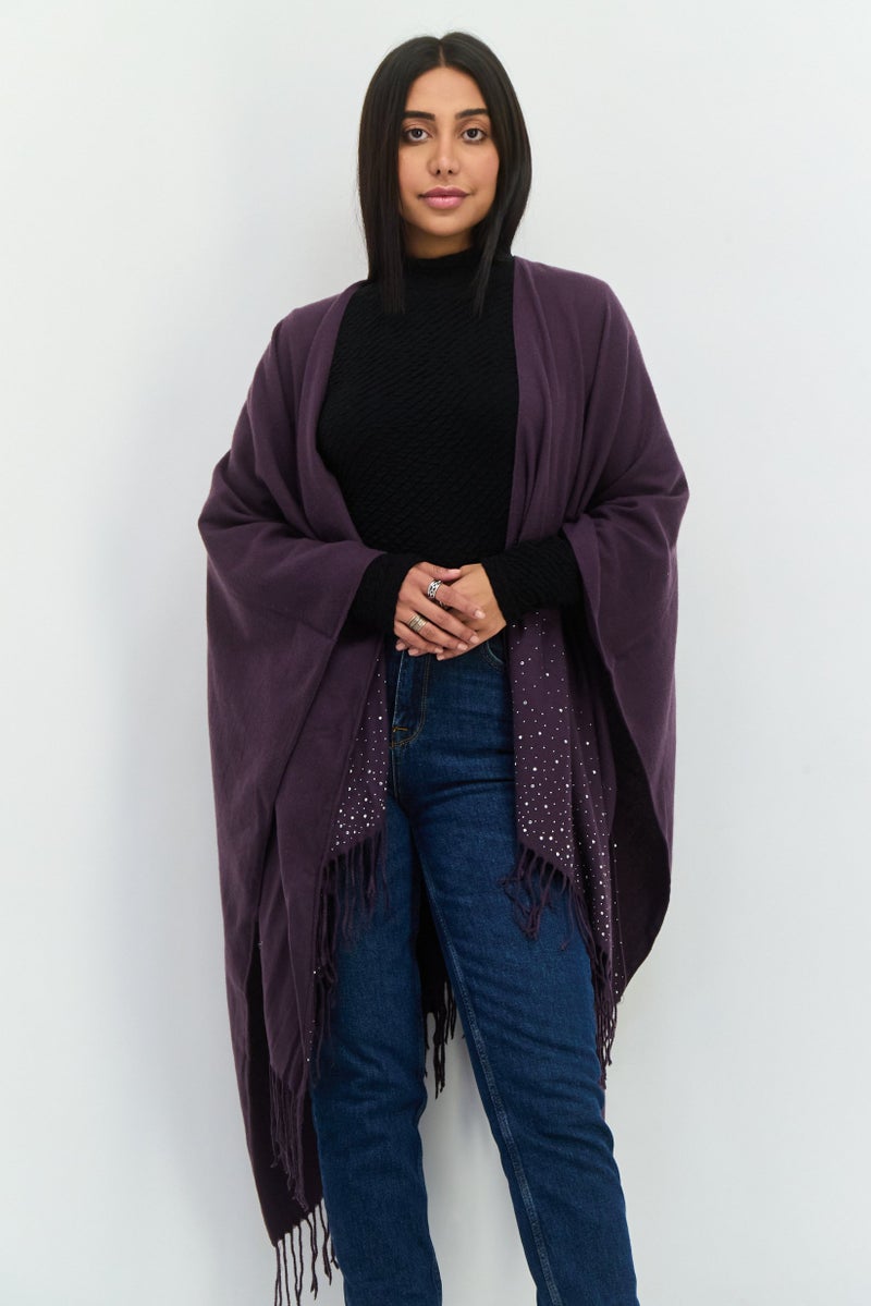 ADRIENNE VITTADINI Women Textured Poncho, Purple  - Image 1
