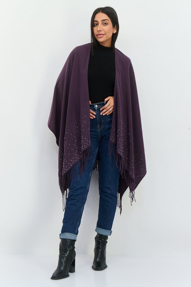 ADRIENNE VITTADINI Women Textured Poncho, Purple  - Image 4