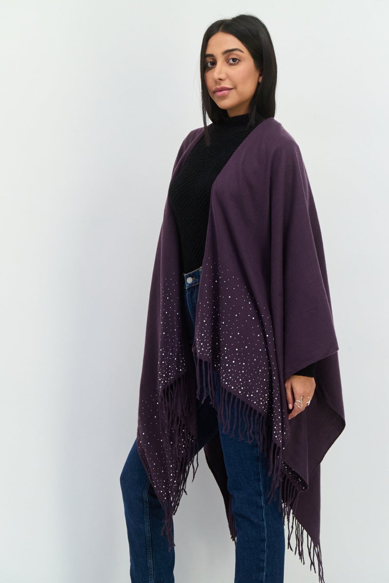 ADRIENNE VITTADINI Women Textured Poncho, Purple  - Image 2